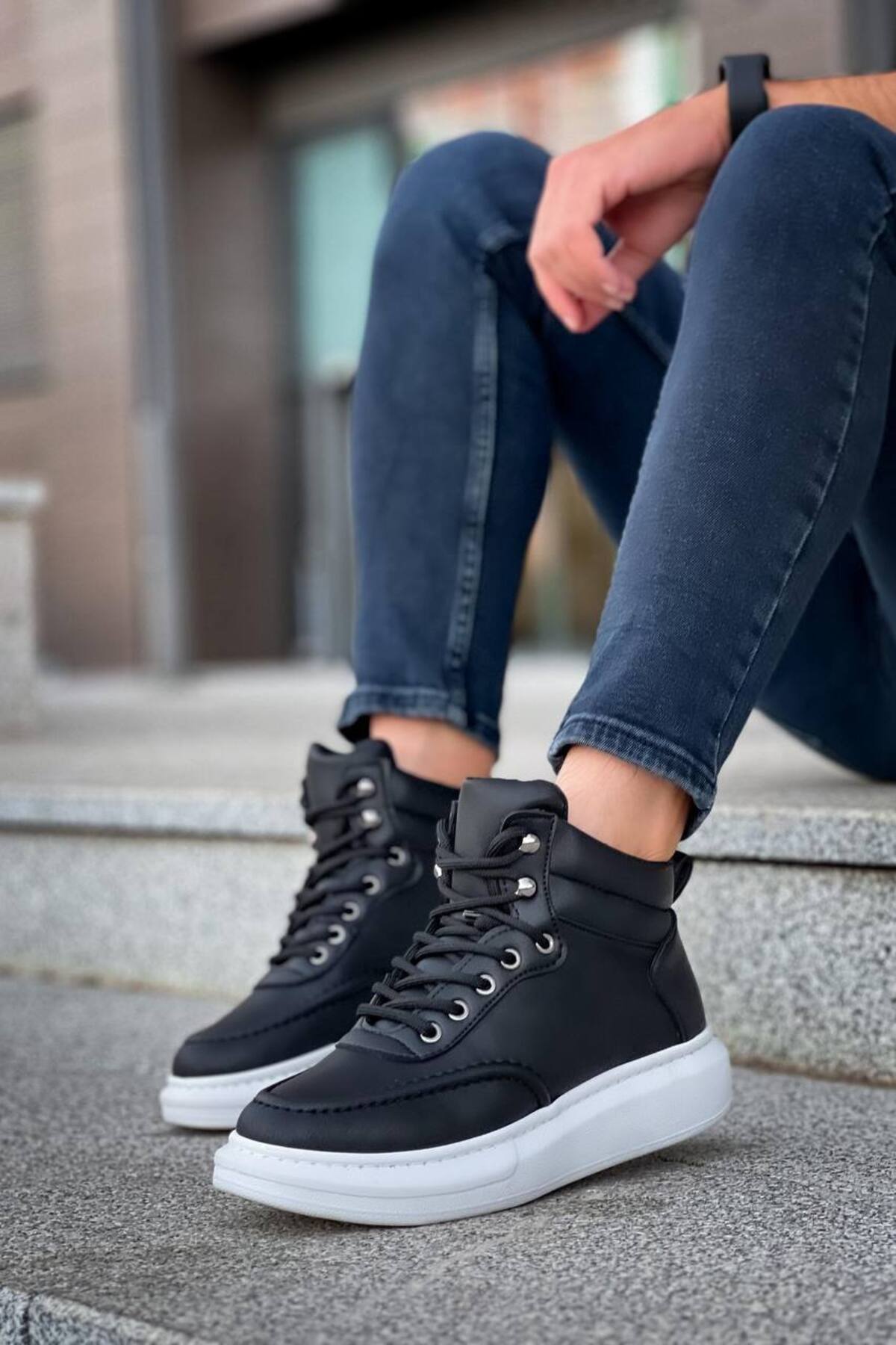 YG-0994 Erkek Spor Günlük Bağcıklı Cilt Bot CBT - Siyah