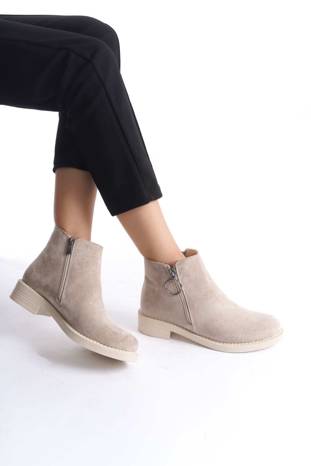 MARGARET Fermuarlı Ortopedik Taban Topuklu Süet Kadın Bot TT - Ten