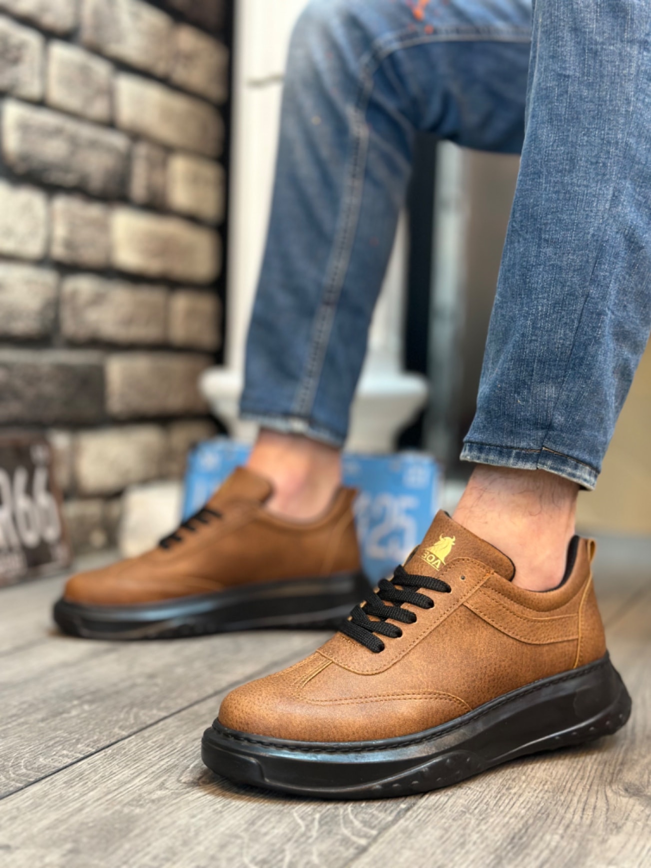 BA0327 Taba Siyah Kalın Yüksek Taban Bağcıklı Spor Erkek Ayakkabı