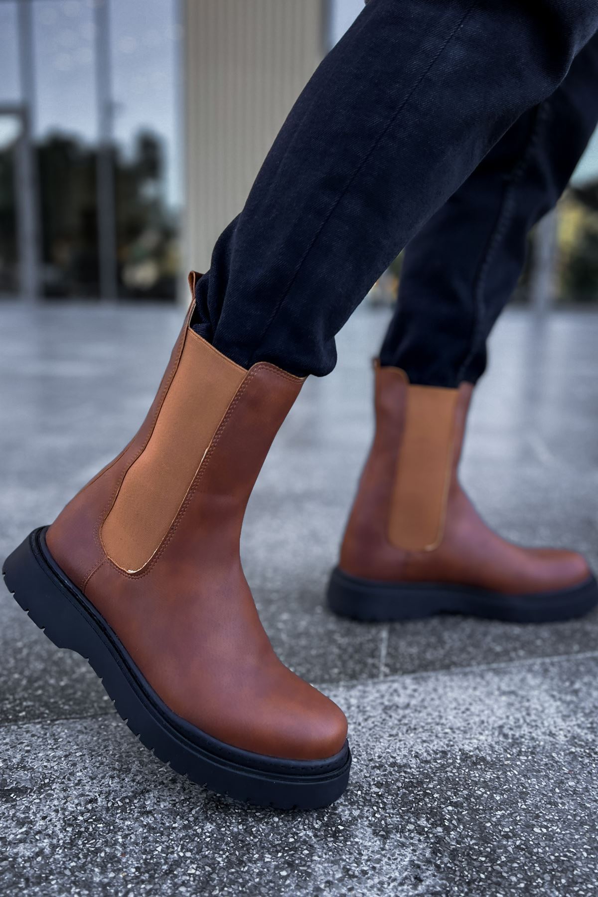 YG223 Alaska Erkek Spor Günlük Bağcıksız Cilt Bot CST - Kahverengi - taba-cilt-cst