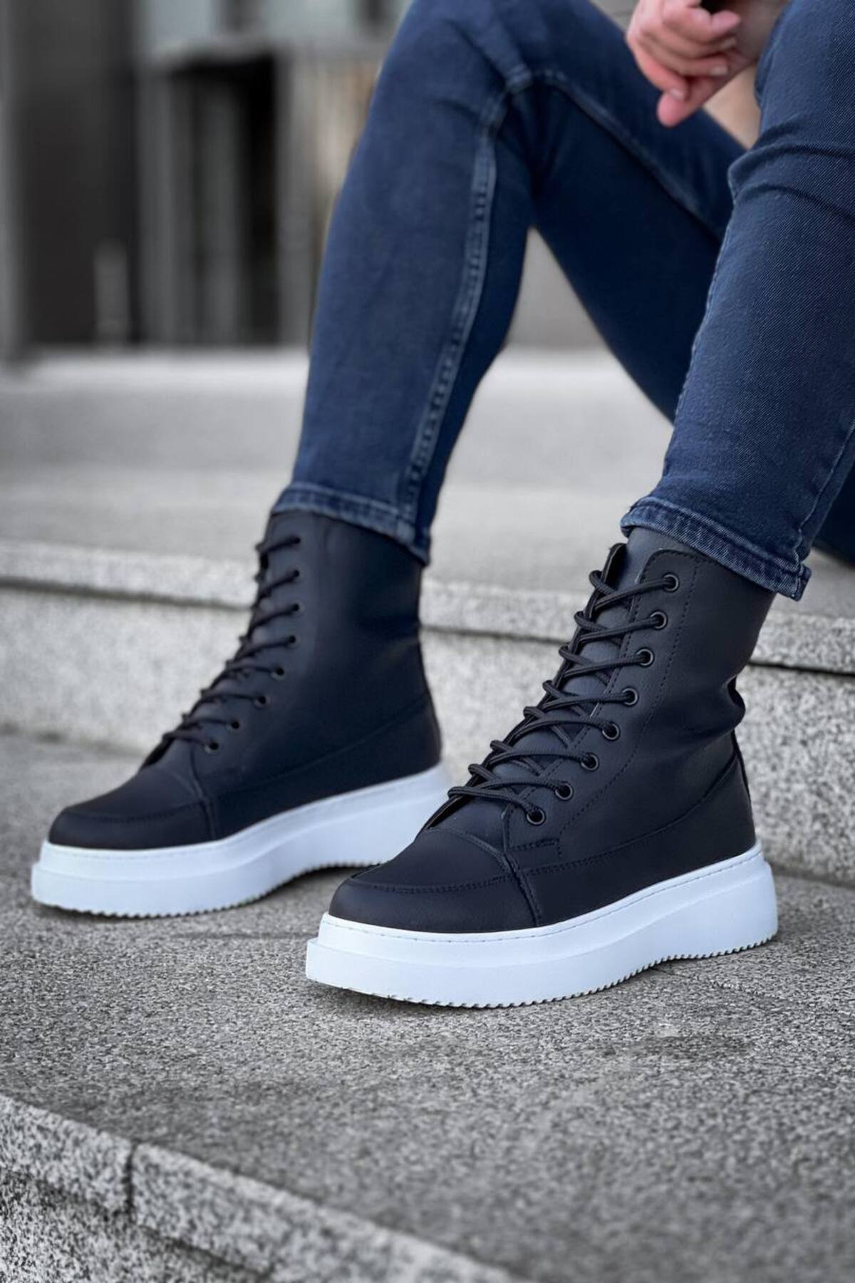 YG0991 Erkek Spor Günlük Bağcıklı Cilt Bot CBT - Siyah - siyah-cilt-cbt