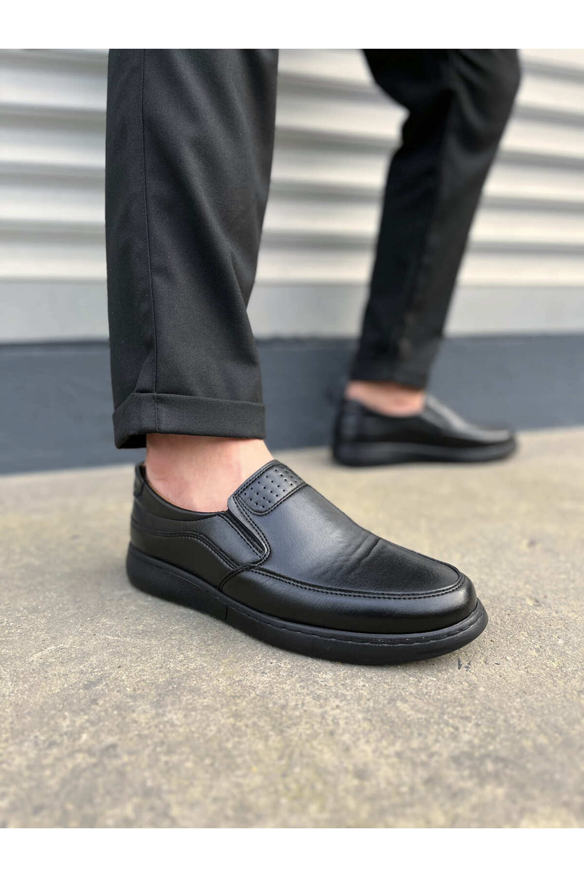 JY0410 Classique Bağcıksız Cilt Erkek Günlük Klasik Ayakkabı CST - Kahverengi - siyah-cilt-cst