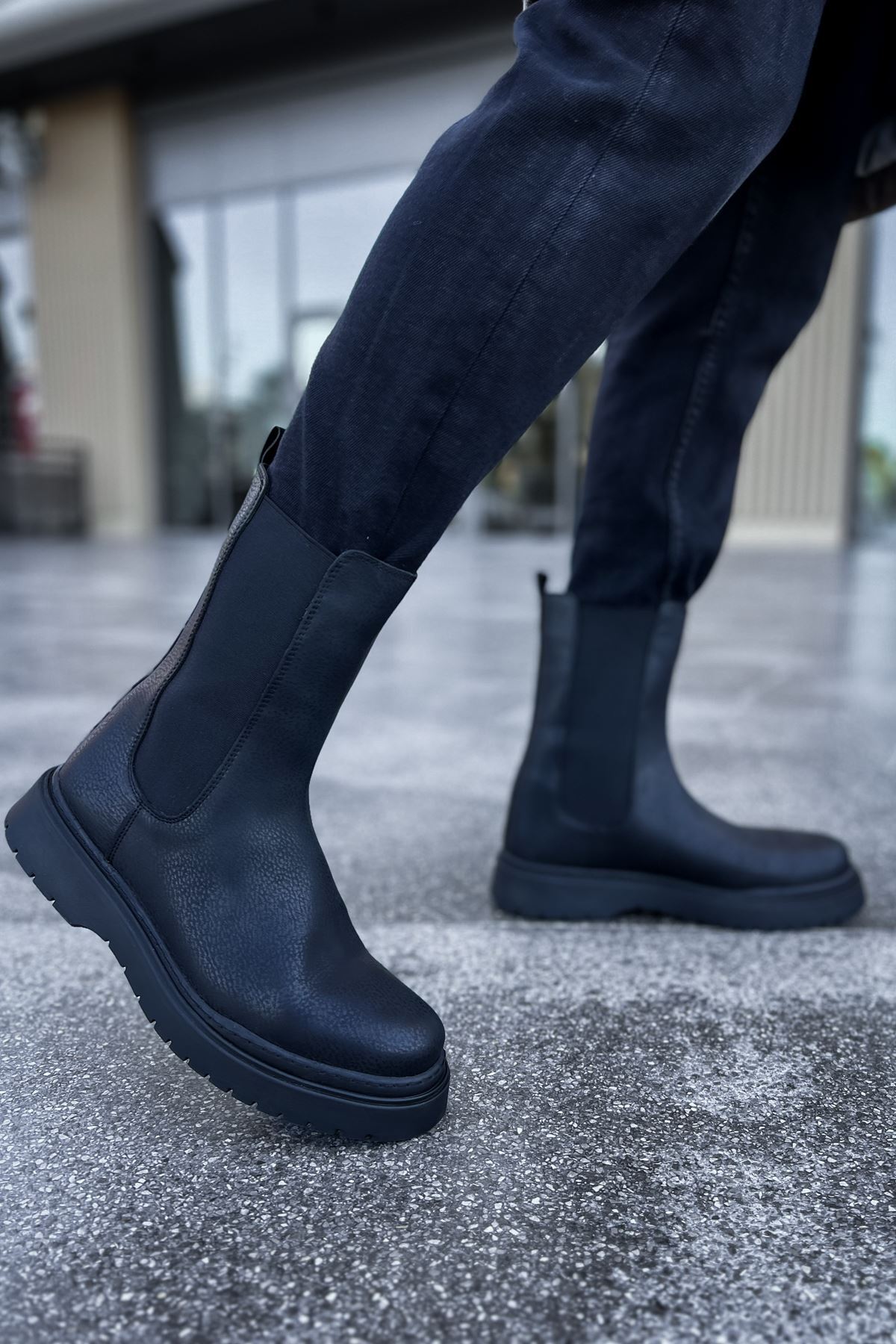 YG223 Alaska Erkek Spor Günlük Bağcıksız Cilt Bot CST - Kahverengi - siyah-cilt-cst