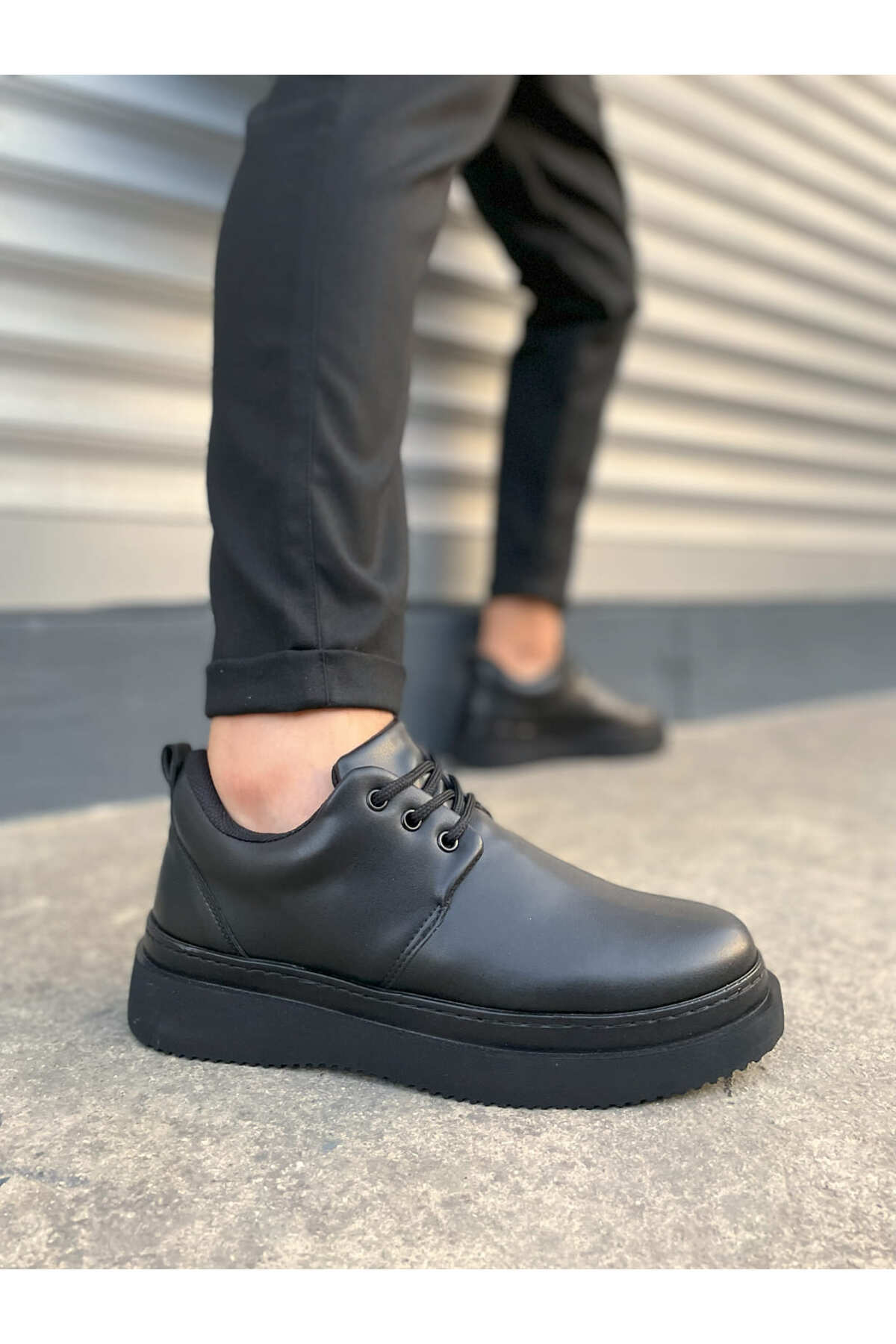 JY03 Luxor Bağcıklı Cilt Erkek Günlük Spor Klasik Ayakkabı CBT - Beyaz - siyah-cilt-cst