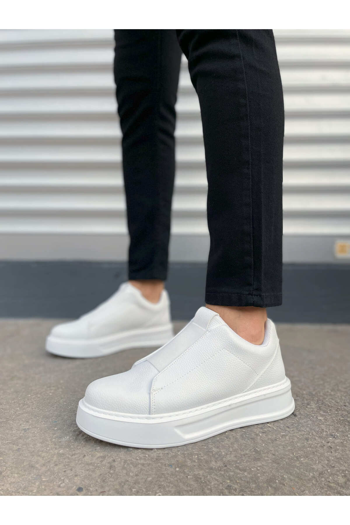JY007 Alba Bağcıksız Cilt Erkek Günlük Sneaker Ayakkabı CBT Beyaz