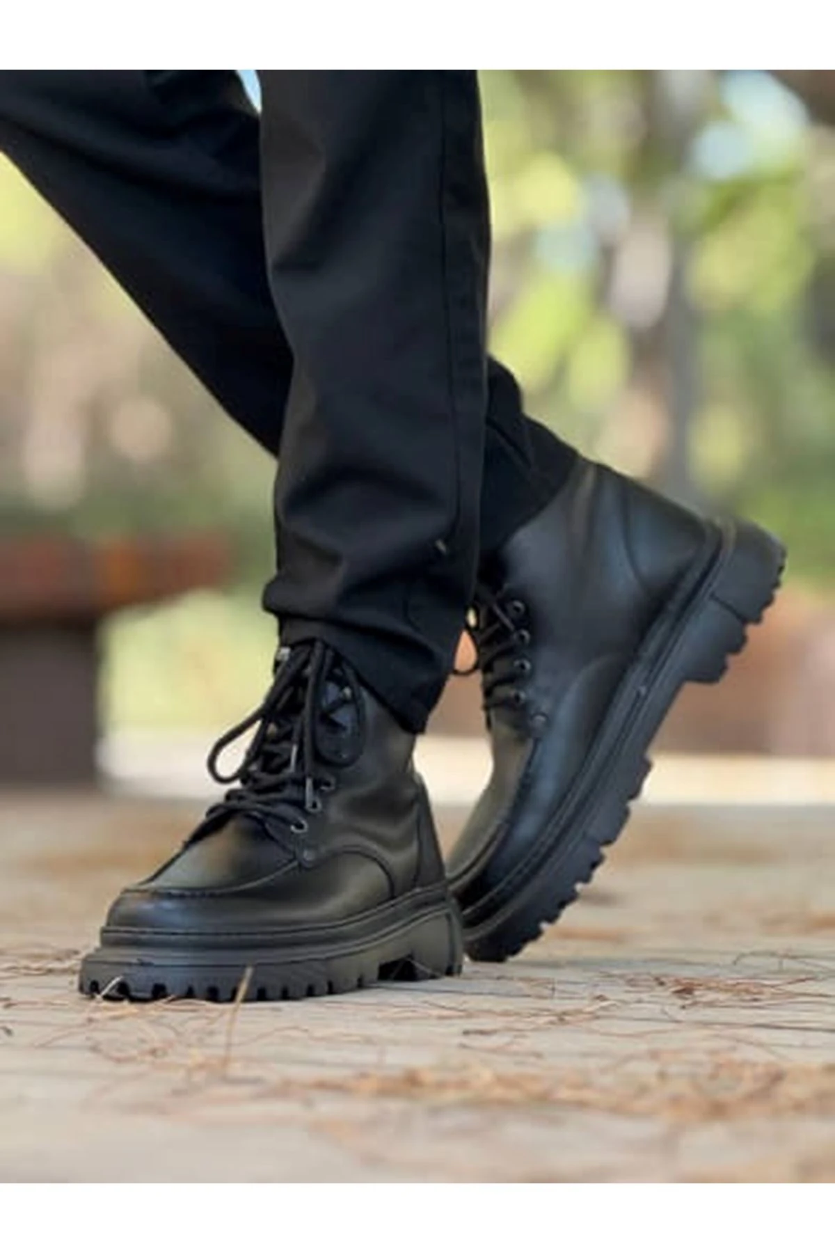 YG2529 Erkek Günlük Spor Bağcıklı Cilt Bot Siyah - CST