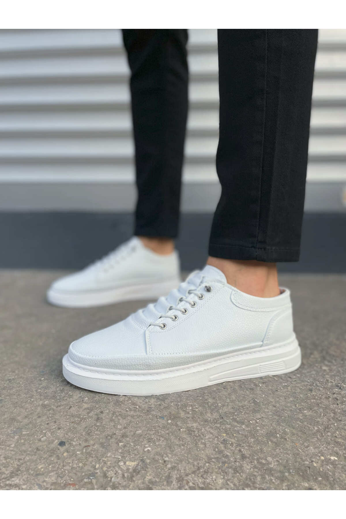 JY0535 Prime Bağcıklı Cilt Erkek Günlük Sneaker Ayakkabı CBT - Beyaz