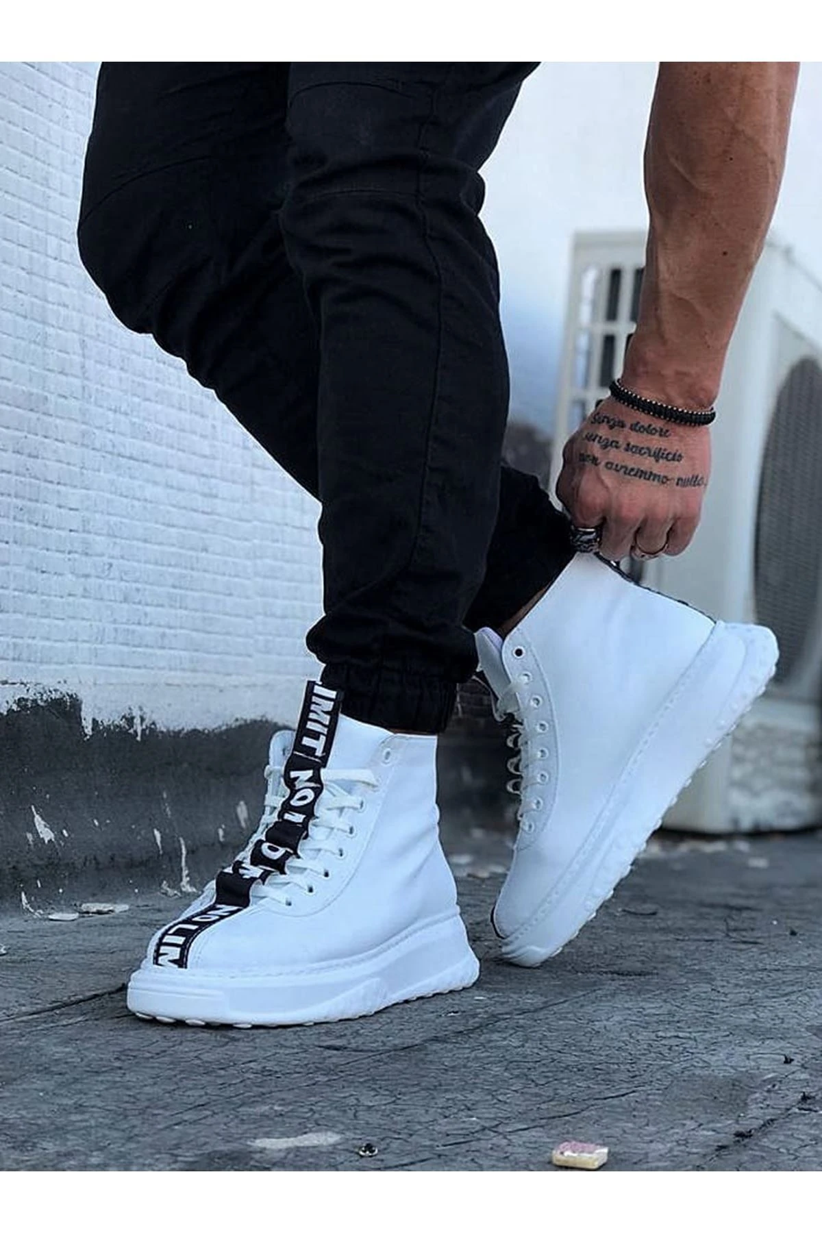 YG03 Erkek Spor Günlük Bağcıklı Cilt Bot CBT - Beyaz