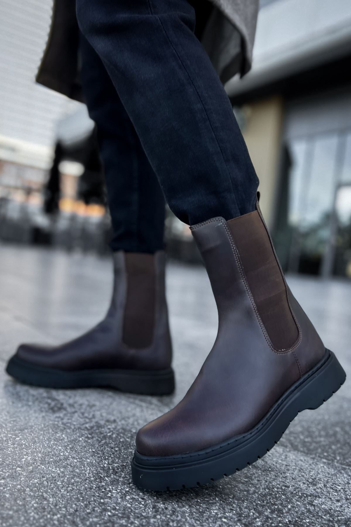 YG223 Alaska Erkek Spor Günlük Bağcıksız Cilt Bot CST - Kahverengi