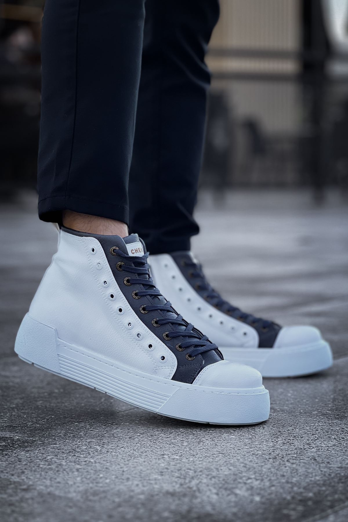 YG167 Blazer Erkek Spor Günlük Bağcıklı ve Fermuarlı Cilt Bot CBT - Beyaz - beyaz-antrasit-cilt-cbt