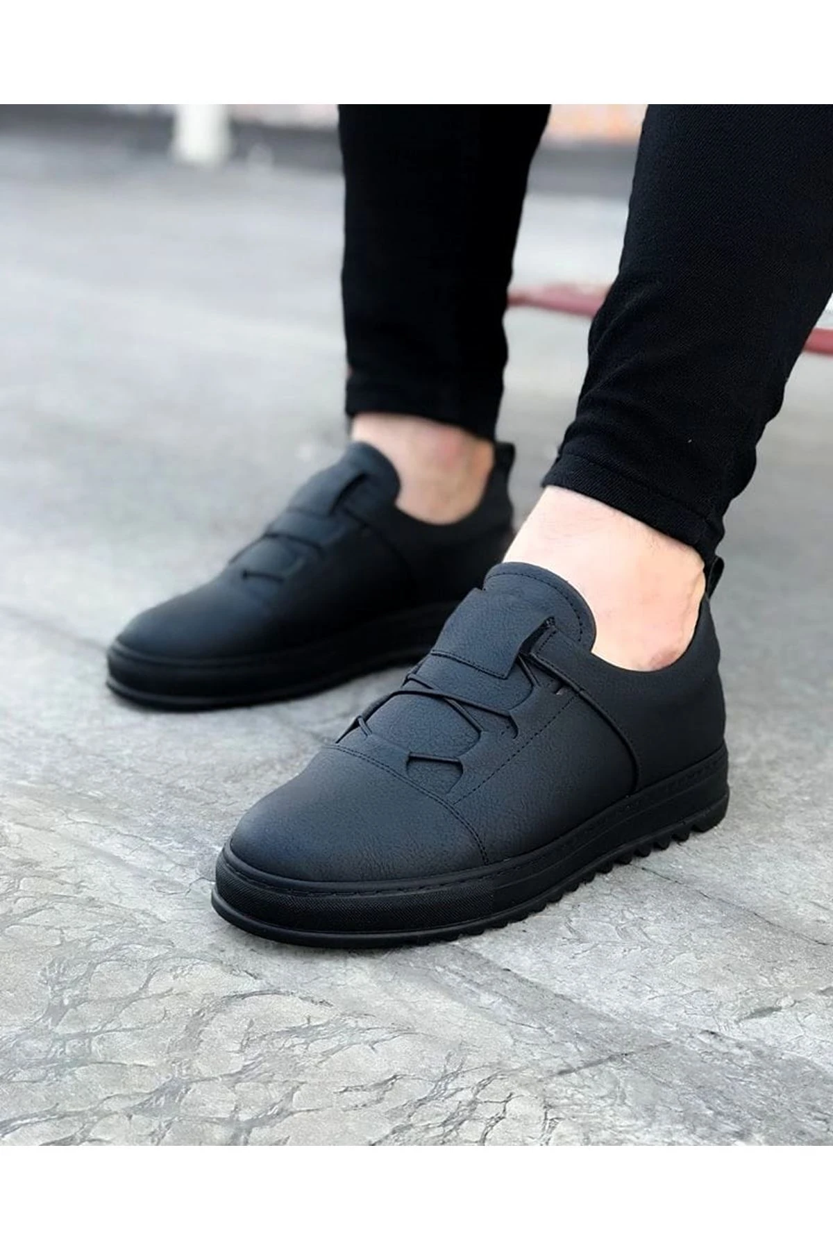 YG036 Erkek Günlük Bağcıklı Lastikli Cilt Spor Sneaker Ayakkabı CBT - Beyaz - siyah-cilt-cst