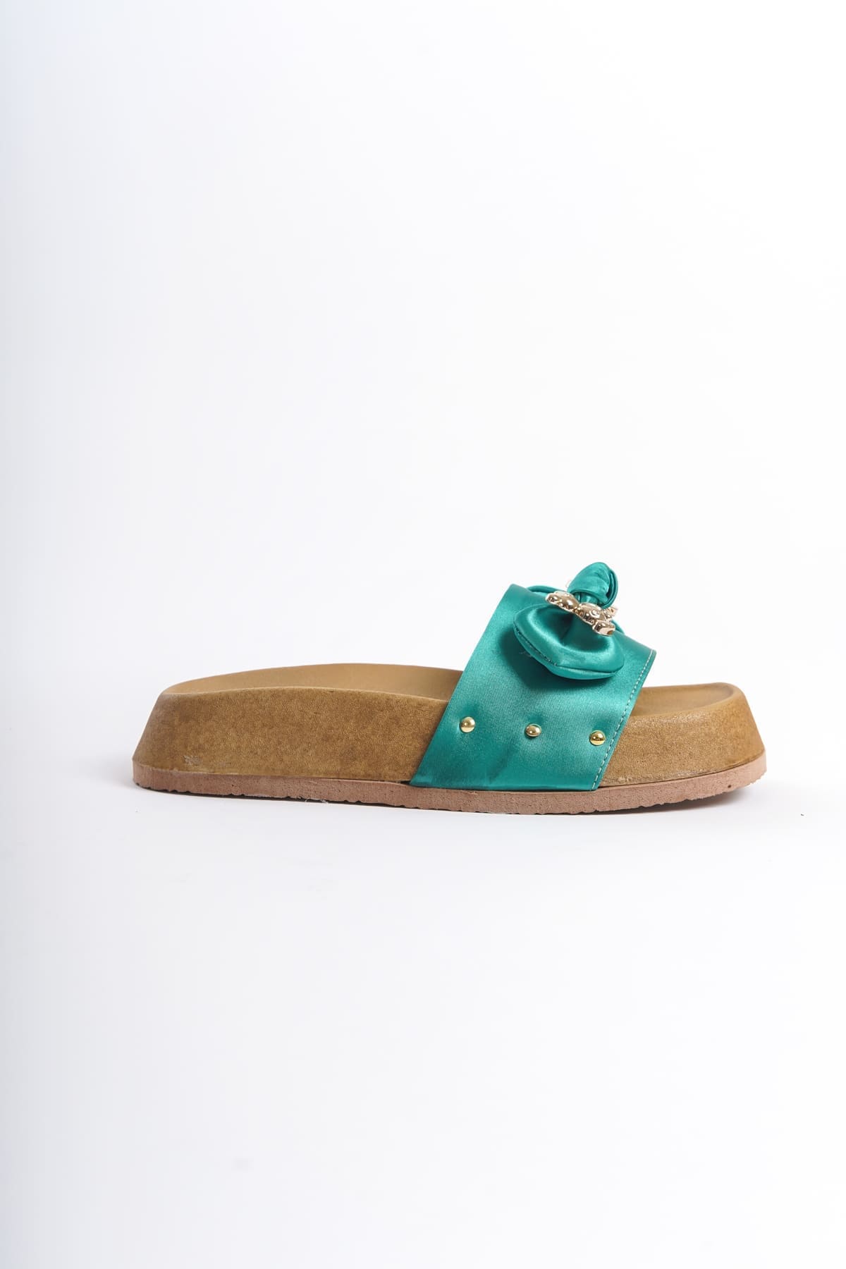 DILA Kalın Ve Ortopedik Taban Ayıcıklı Saten Kadın Terlik KT - Yeşil