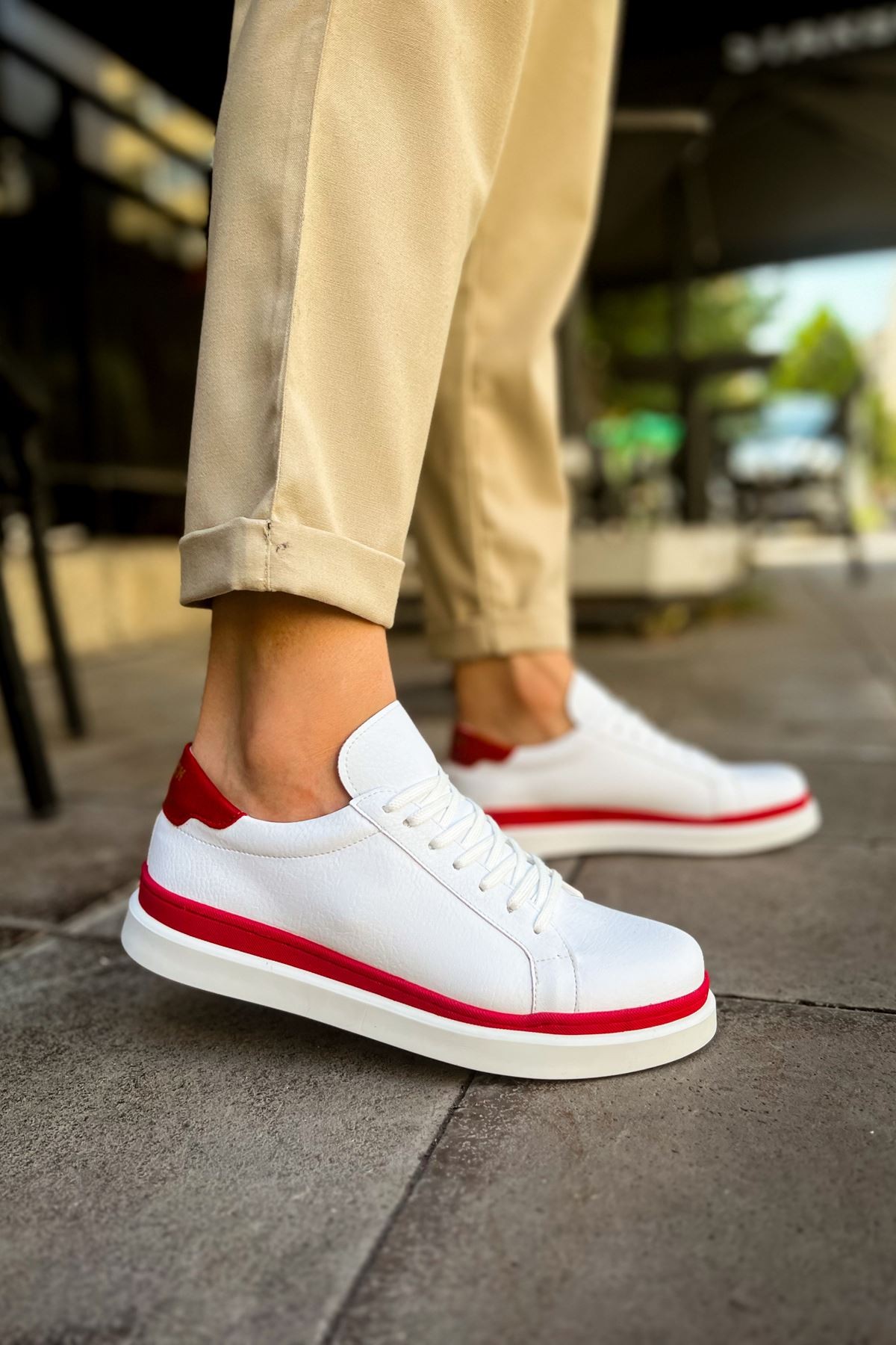 CH979 Santoni GBT Spor Erkek Ayakkabı BEYAZ/KIRMIZI