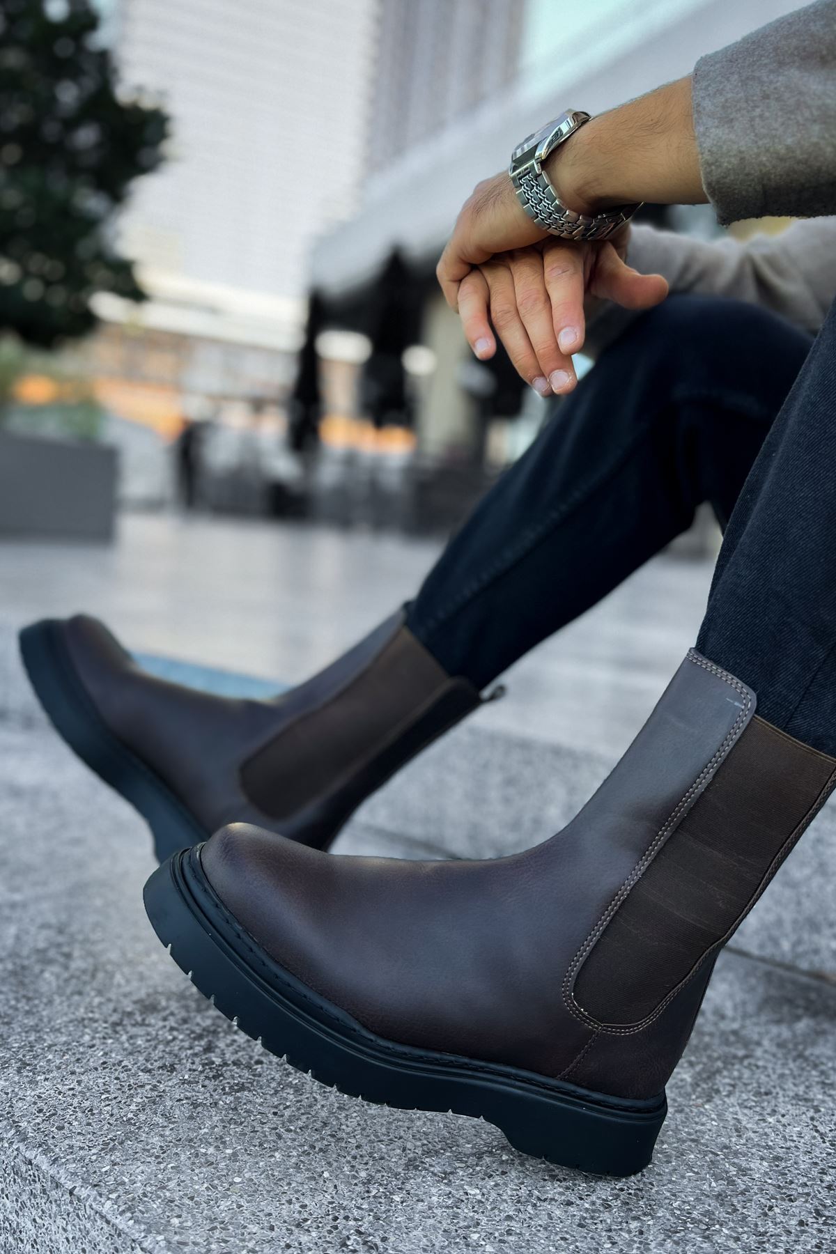 YG223 Alaska Erkek Spor Günlük Bağcıksız Cilt Bot CST - Kahverengi