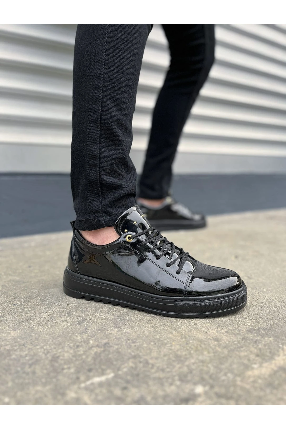 JY152 Cool Bağcıklı Cilt Erkek Günlük Spor Klasik Ayakkabı CBT - Beyaz - siyah-rugan-rst