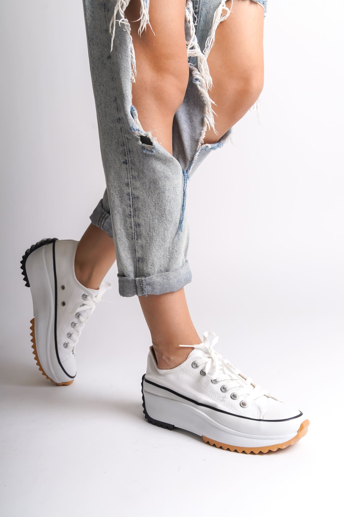 PARIS Bağcıklı Ortopedik Taban Kadın Sneaker Spor Ayakkabı BT - Beyaz