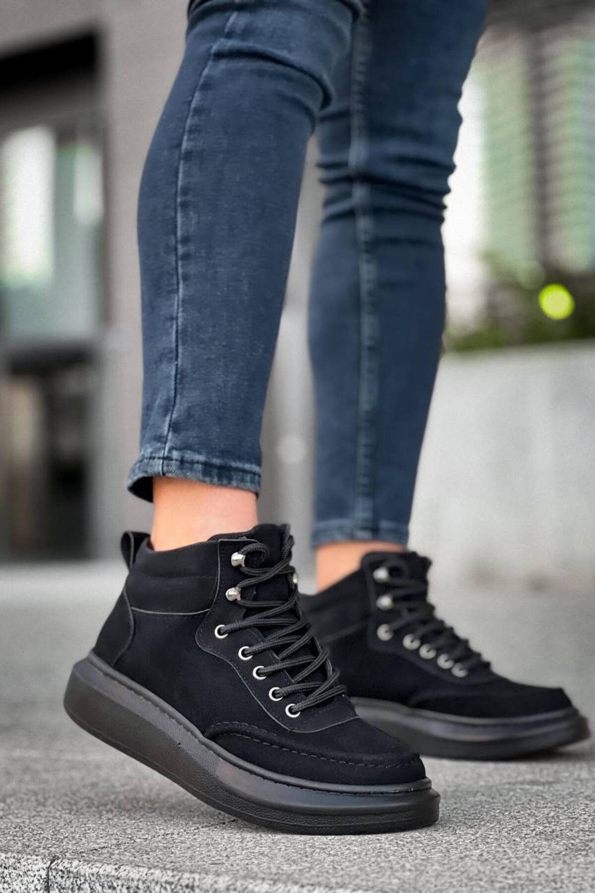 YG-0994 Erkek Spor Günlük Bağcıklı Cilt Bot CBT - Siyah - siyah-süet-sst