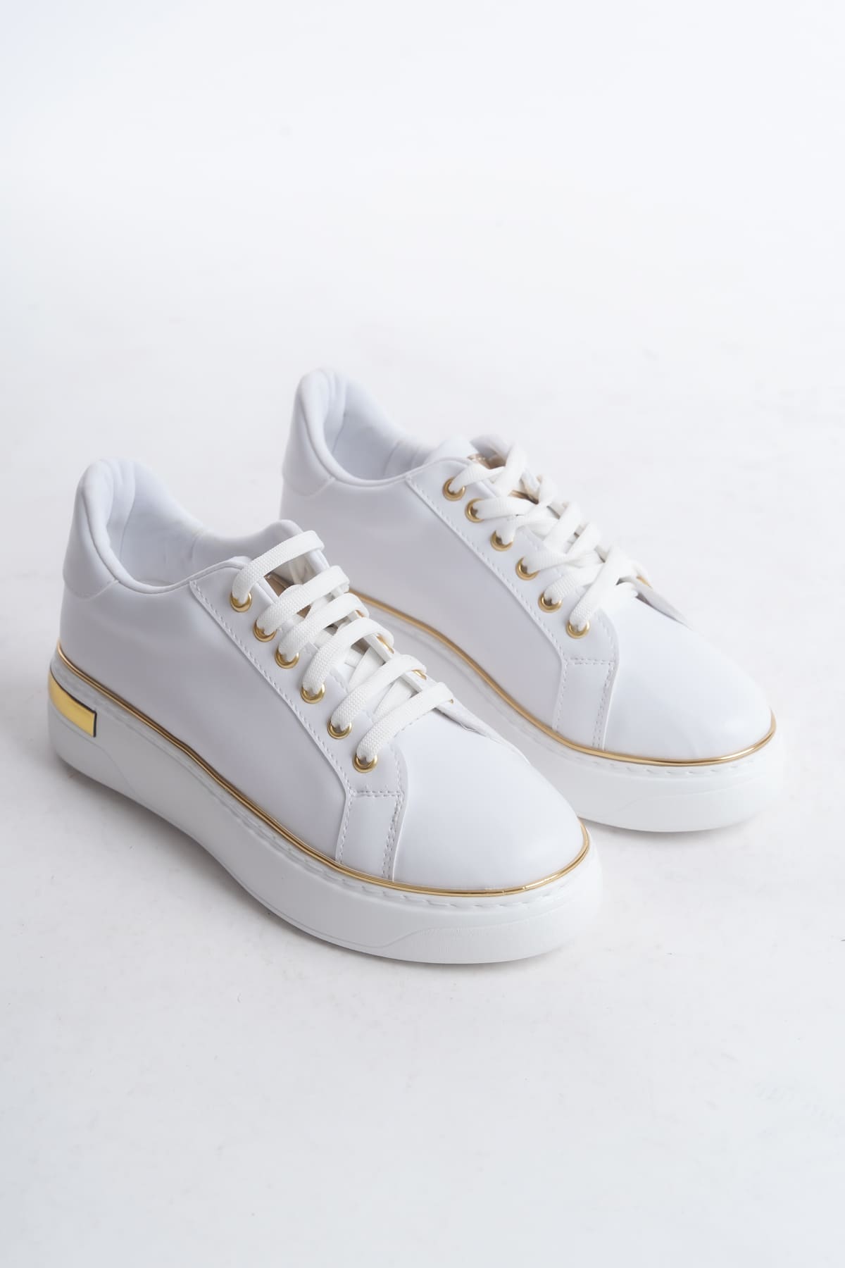 MINA Bağcıklı Ortopedik Taban Kadın Sneaker Spor Ayakkabı BT - Beyaz/Altın