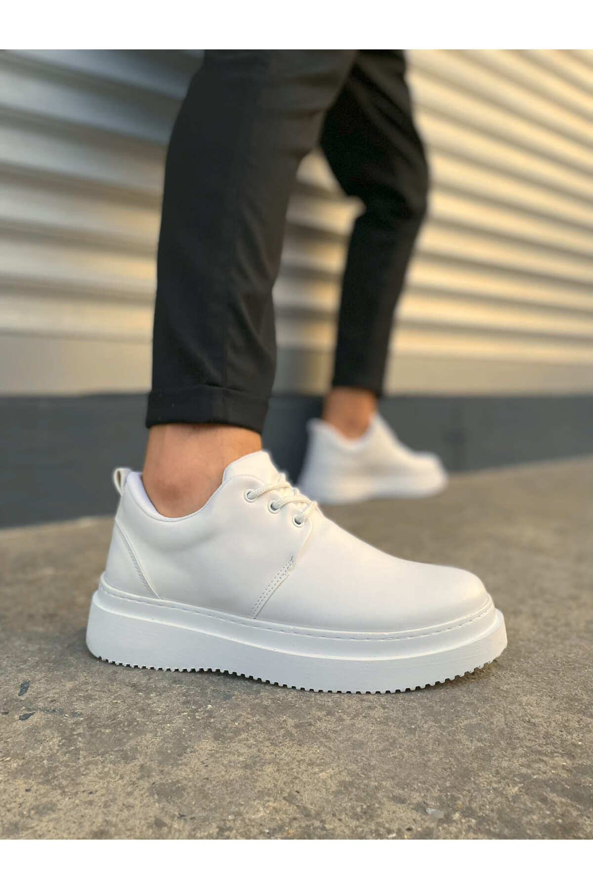 JY03 Luxor Bağcıklı Cilt Erkek Günlük Spor Klasik Ayakkabı CBT - Beyaz - beyaz-cilt-cbt