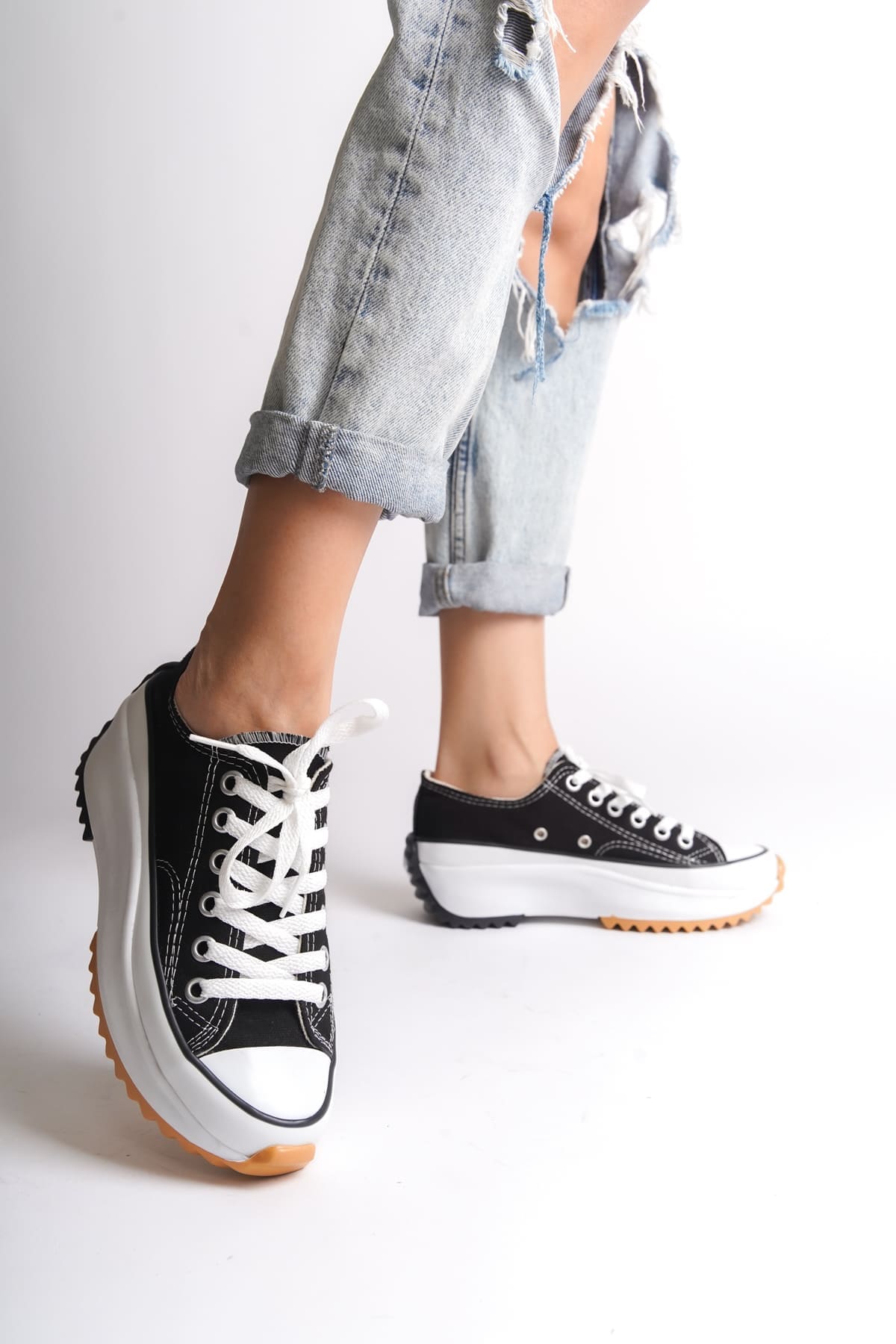 PARIS Bağcıklı Ortopedik Taban Kadın Sneaker Spor Ayakkabı BT - Siyah