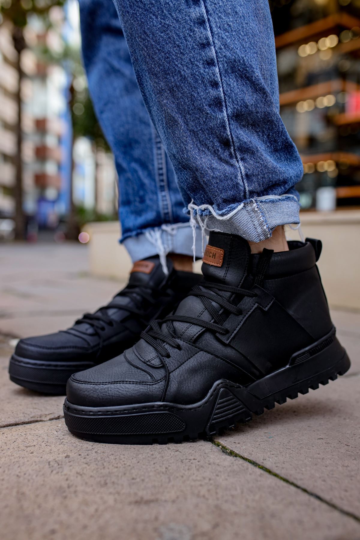 YG057 Ghost Line Erkek Spor Günlük Bağcıklı Cilt Bot CABT - Antrasit/Beyaz - siyah-cilt-csst