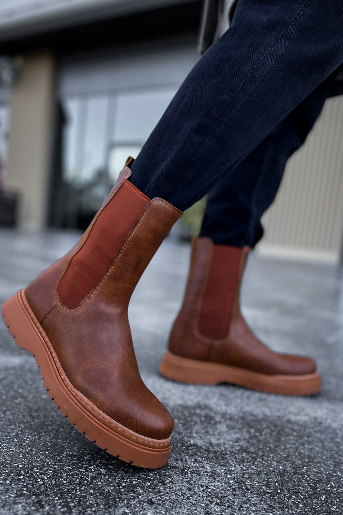 YG223 Alaska Erkek Spor Günlük Bağcıksız Cilt Bot CST - Kahverengi - taba-cilt-ctt