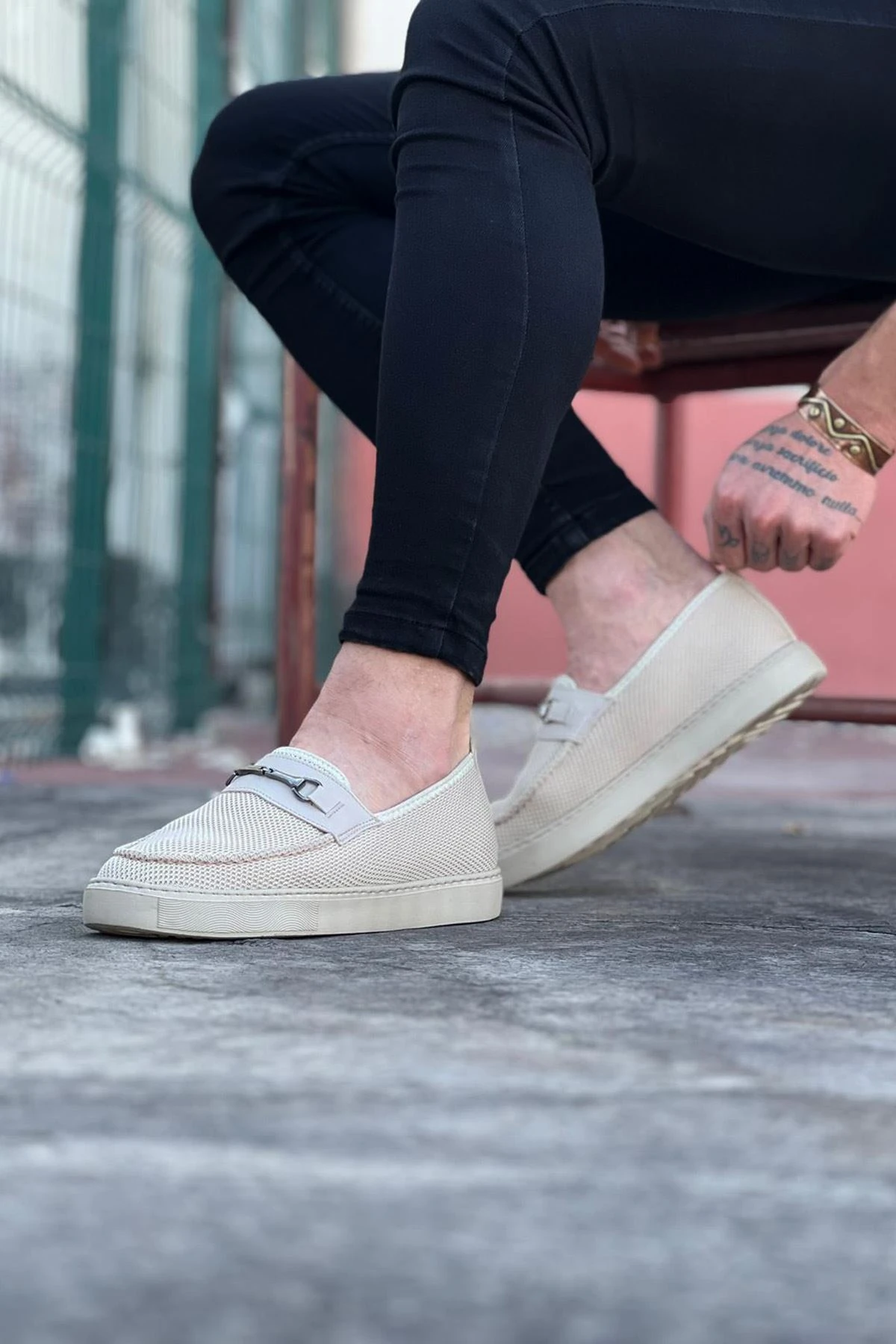 YG060 Erkek Günlük Bağcıklı Triko Cilt Klasik Ayakkabı TCBT - Bej