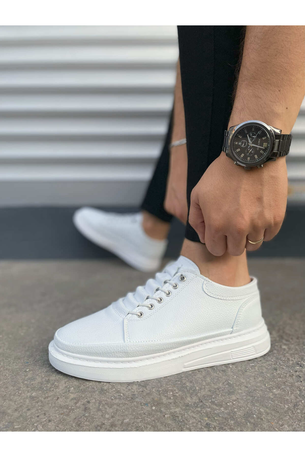 JY0535 Prime Bağcıklı Cilt Erkek Günlük Sneaker Ayakkabı CBT - Beyaz