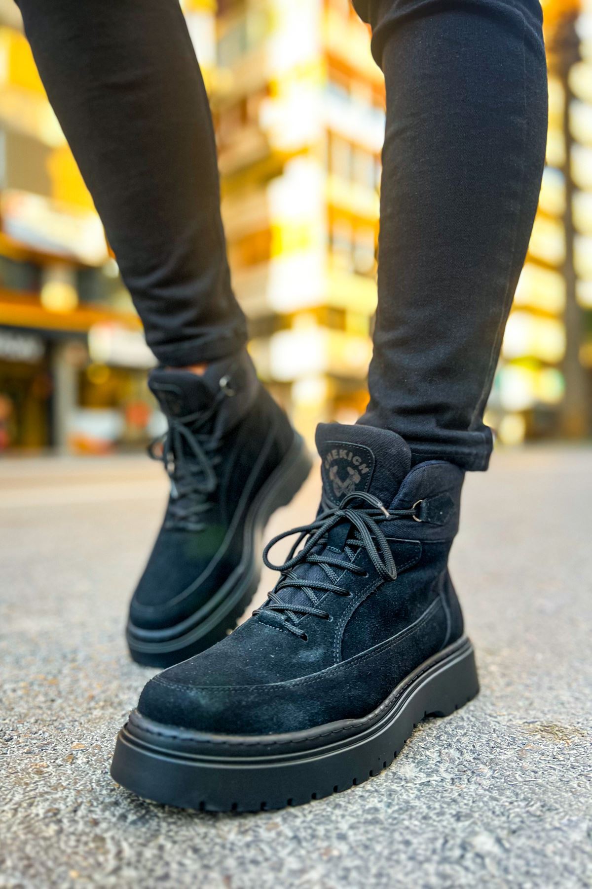 YG225 Impacts Erkek Spor Günlük Bağcıklı Süet Bot SKT - Kum - siyah-süet-sst