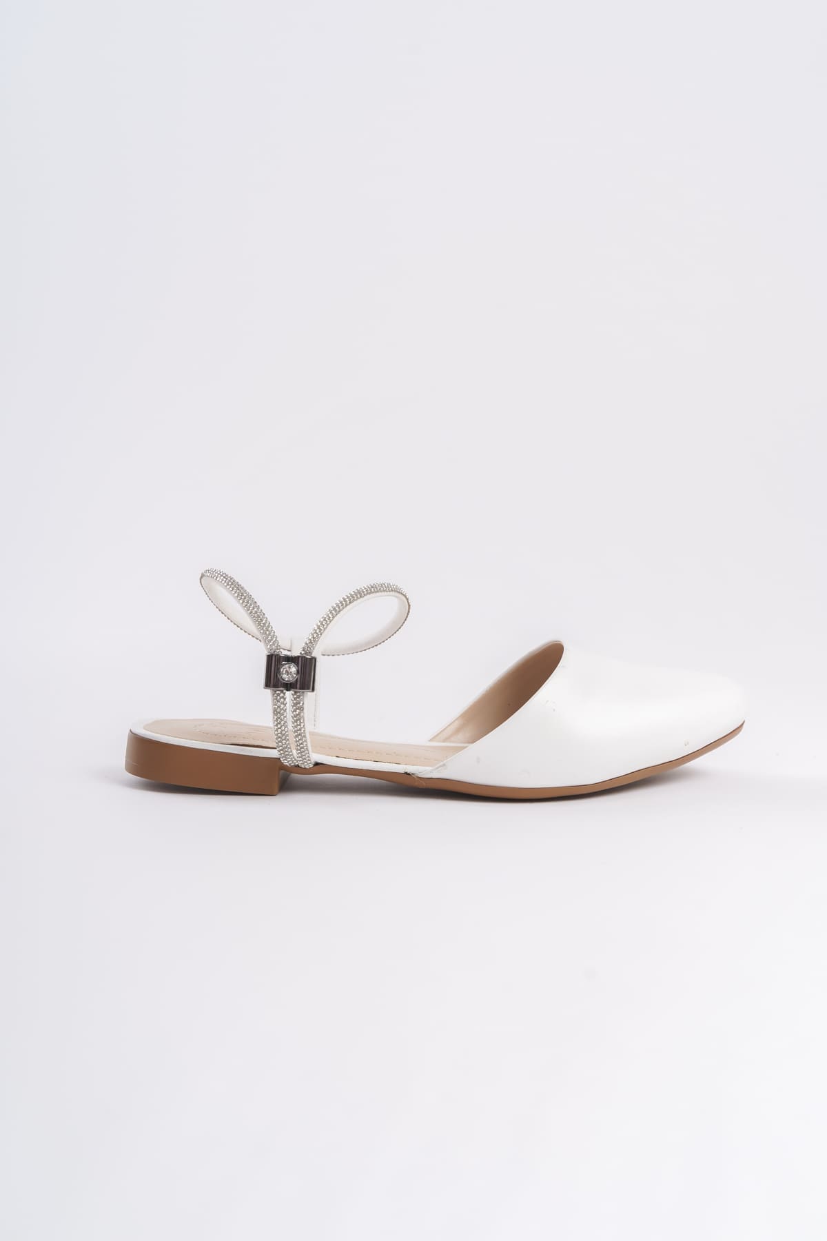 ARIANA Lastikli Ortopedik Rahat Taban Bilekten Taş Detaylı Kadın Babet Ayakkabı KT - Beyaz