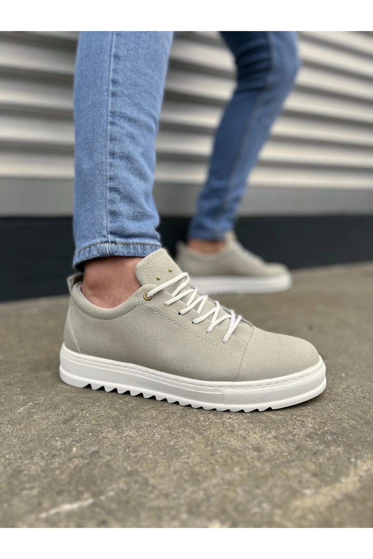 JY152 Cool Bağcıklı Cilt Erkek Günlük Spor Klasik Ayakkabı CBT - Beyaz - gri-süet-sbt