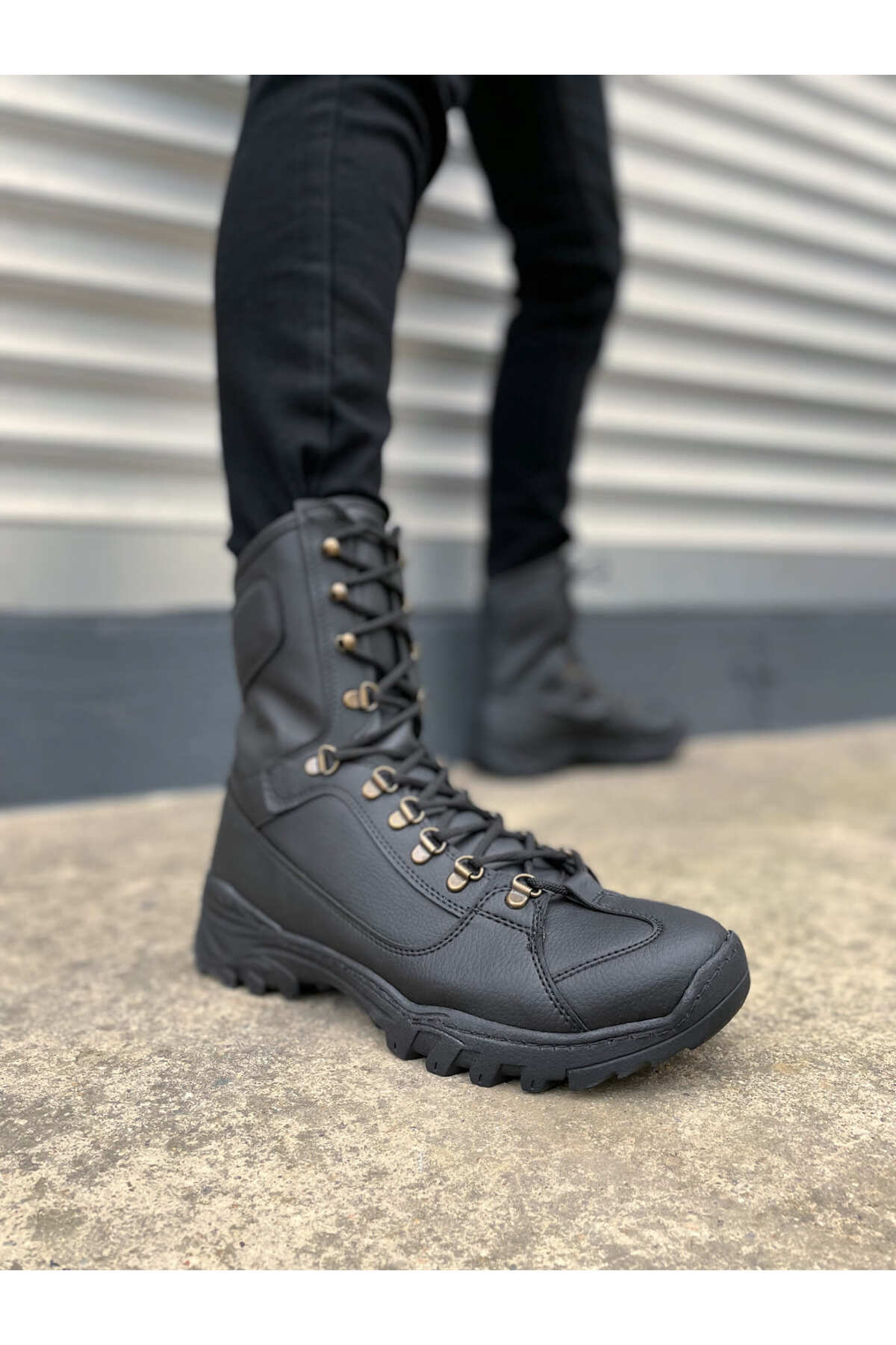JY999 Strike Bağcıklı Ortopedik Taban Günlük Cilt Erkek Askeri Postal Bot CST Siyah - siyah-cilt-cst