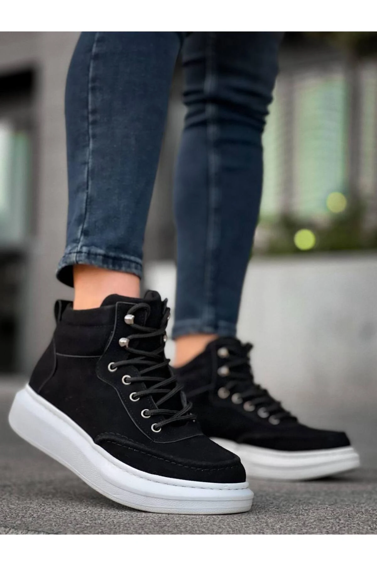 YG-0994 Erkek Spor Günlük Bağcıklı Cilt Bot CBT - Siyah - siyah-süet-sbt