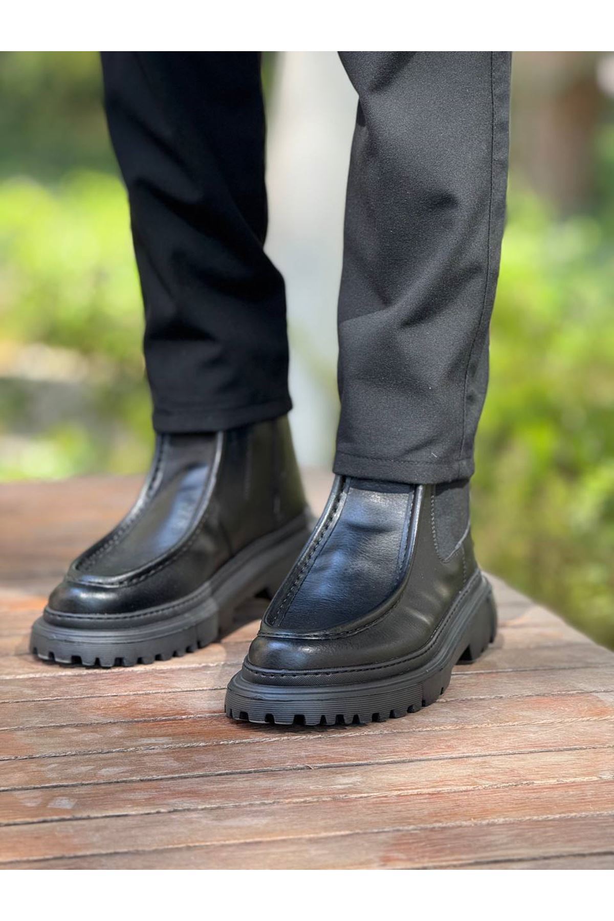 YG2433 Erkek Fermuarlı Klasik Cilt Bot Siyah - CST - siyah-cilt-cst