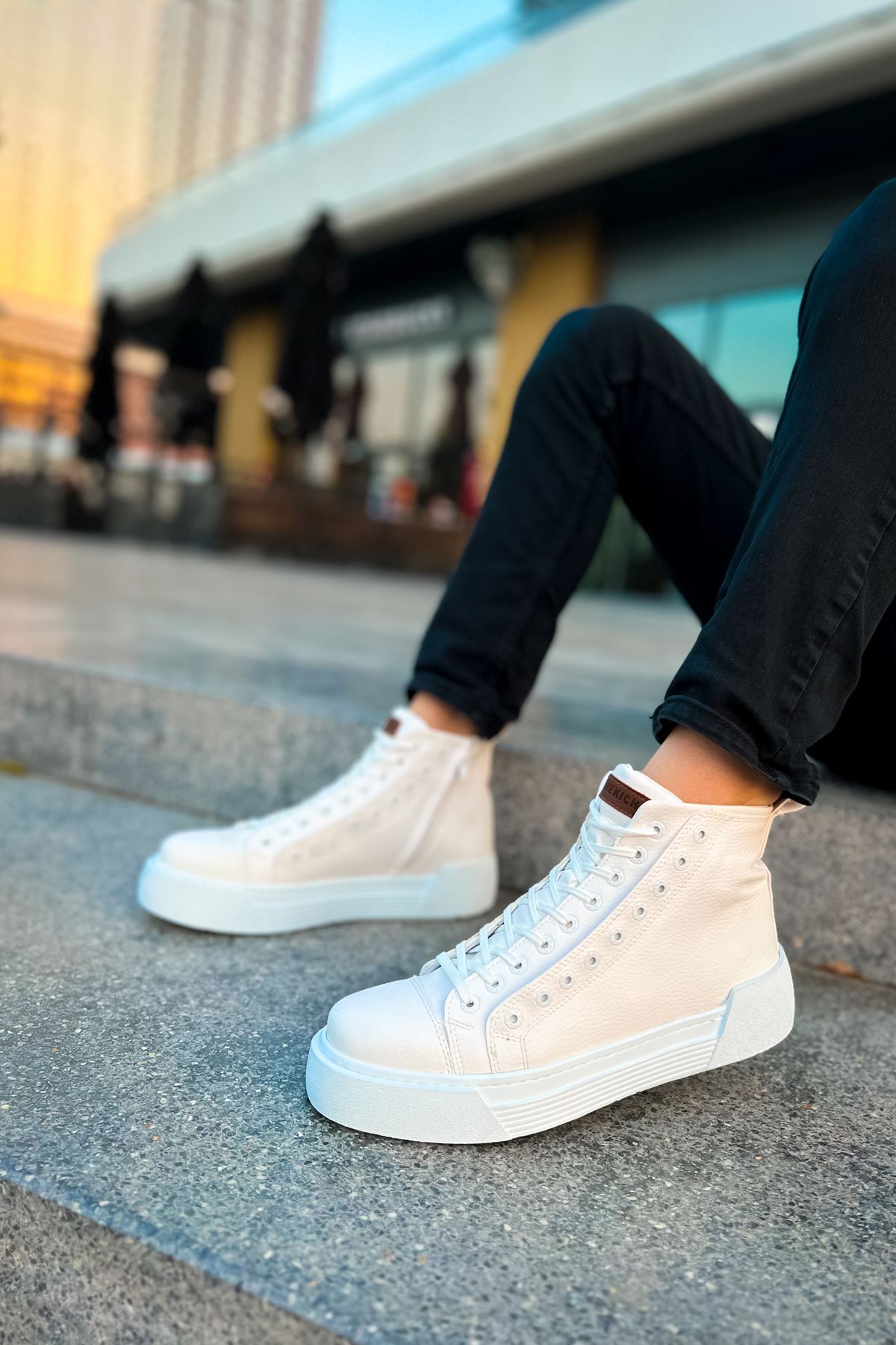 YG167 Blazer Erkek Spor Günlük Bağcıklı ve Fermuarlı Cilt Bot CBT - Beyaz