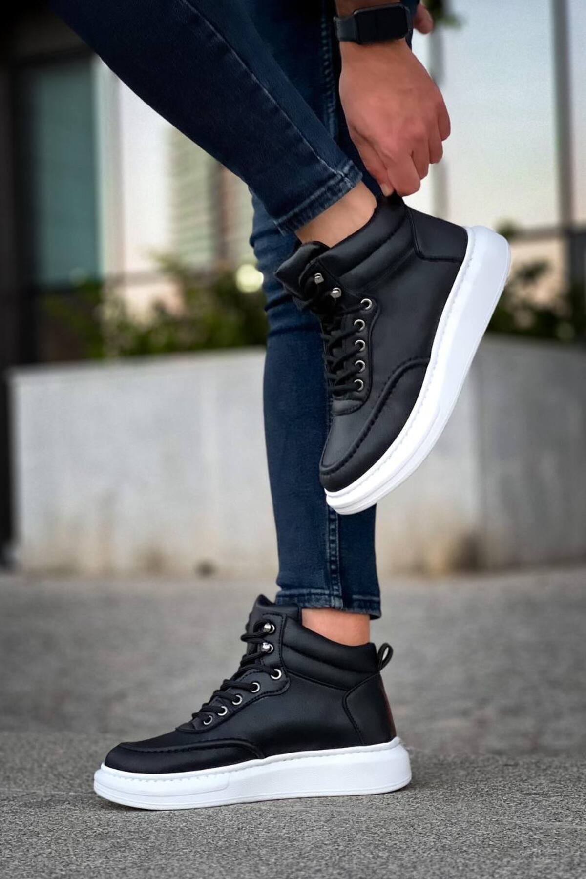 YG-0994 Erkek Spor Günlük Bağcıklı Cilt Bot CBT - Siyah