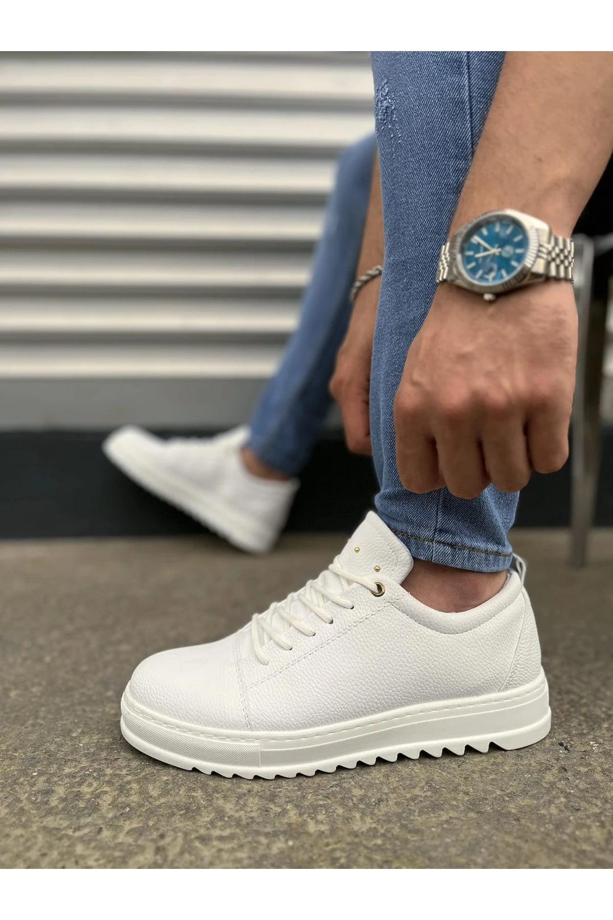 JY152 Cool Bağcıklı Cilt Erkek Günlük Spor Klasik Ayakkabı CBT - Beyaz