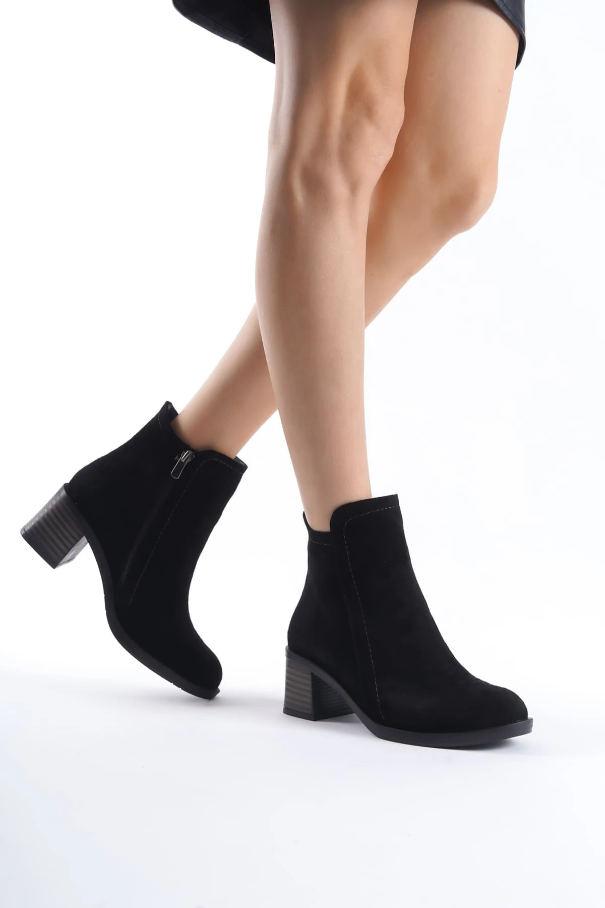 LARISSA Fermuarlı Ortopedik Taban Topuklu Süet Kadın Bot ST - Siyah