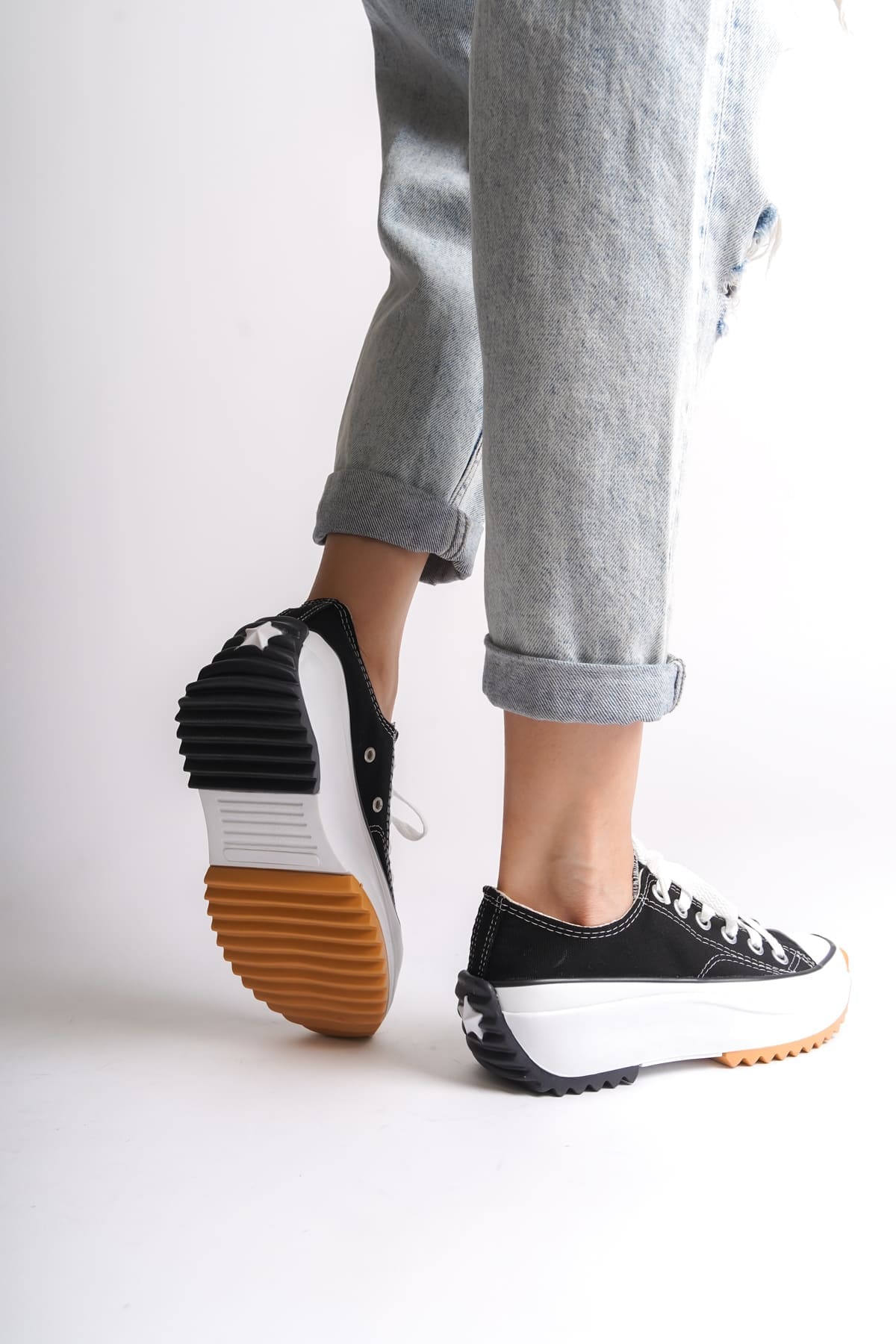 PARIS Bağcıklı Ortopedik Taban Kadın Sneaker Spor Ayakkabı BT - Siyah