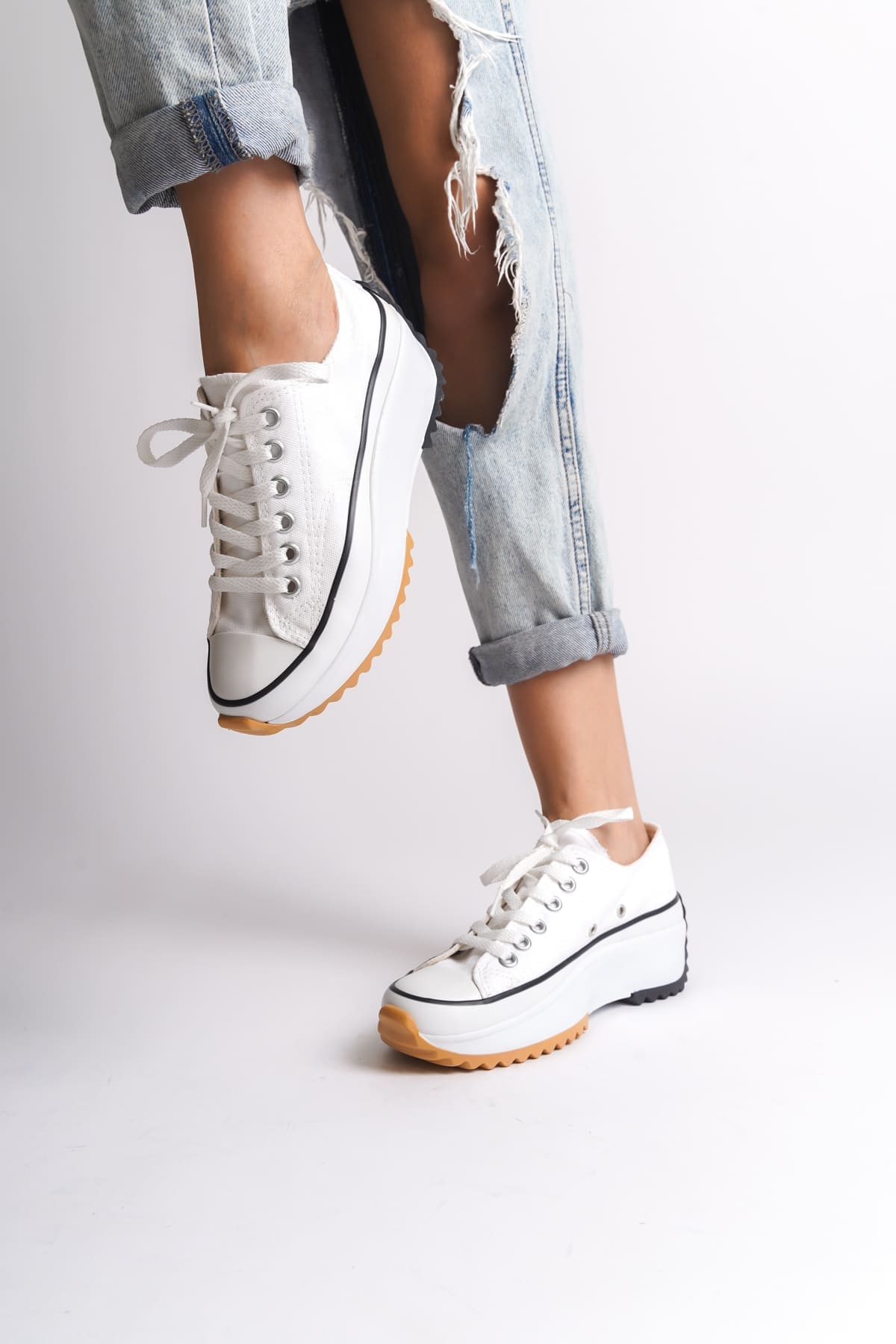 PARIS Bağcıklı Ortopedik Taban Kadın Sneaker Spor Ayakkabı BT - Beyaz