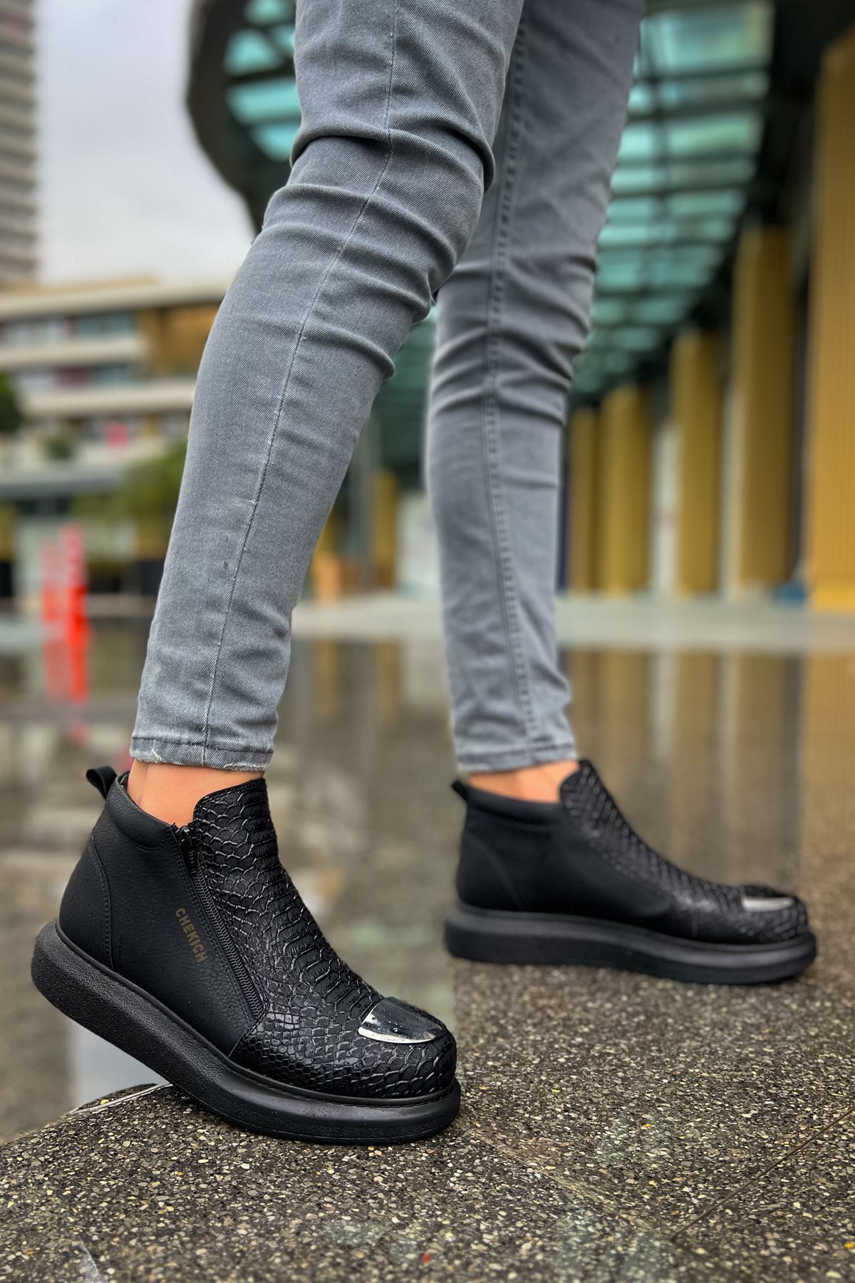 YG133 Coccodrillo Erkek Spor Günlük Fermuarlı Cilt Bot CST - Siyah