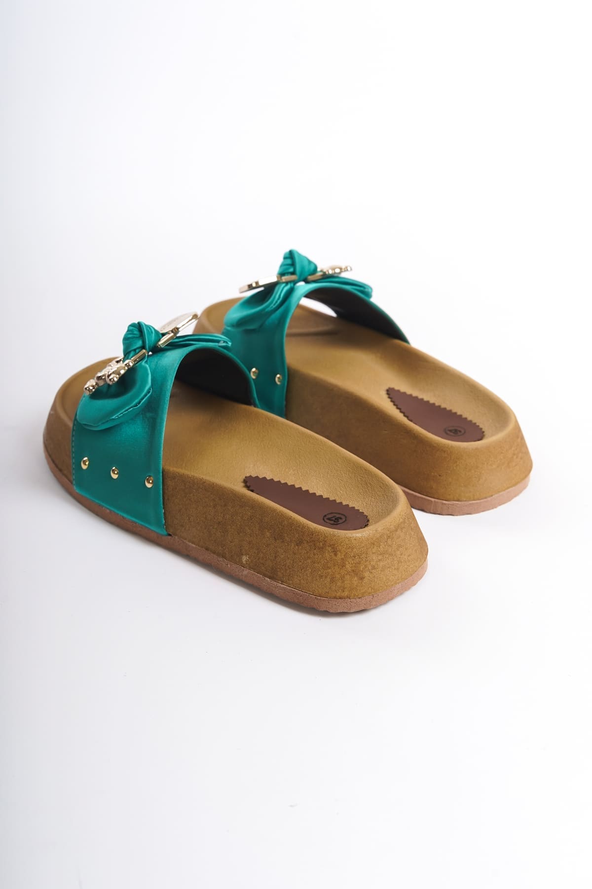 DILA Kalın Ve Ortopedik Taban Ayıcıklı Saten Kadın Terlik KT - Yeşil