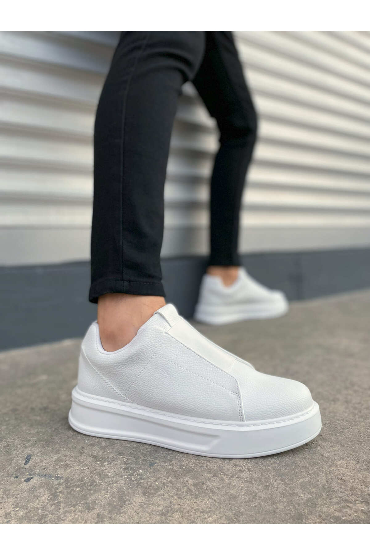 JY007 Alba Bağcıksız Cilt Erkek Günlük Sneaker Ayakkabı CBT Beyaz - beyaz-cilt-cbt