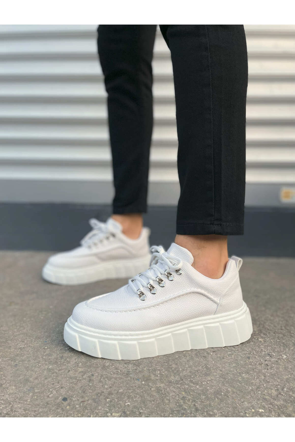 JY010 Cloud Bağcıklı Cilt Erkek Günlük Sneaker Ayakkabı CBT - Beyaz