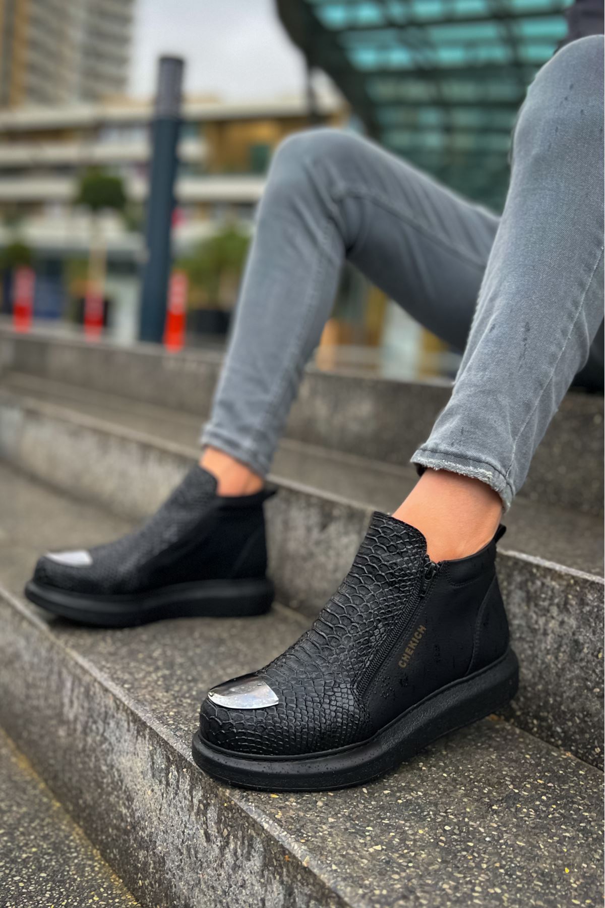 YG133 Coccodrillo Erkek Spor Günlük Fermuarlı Cilt Bot CST - Siyah