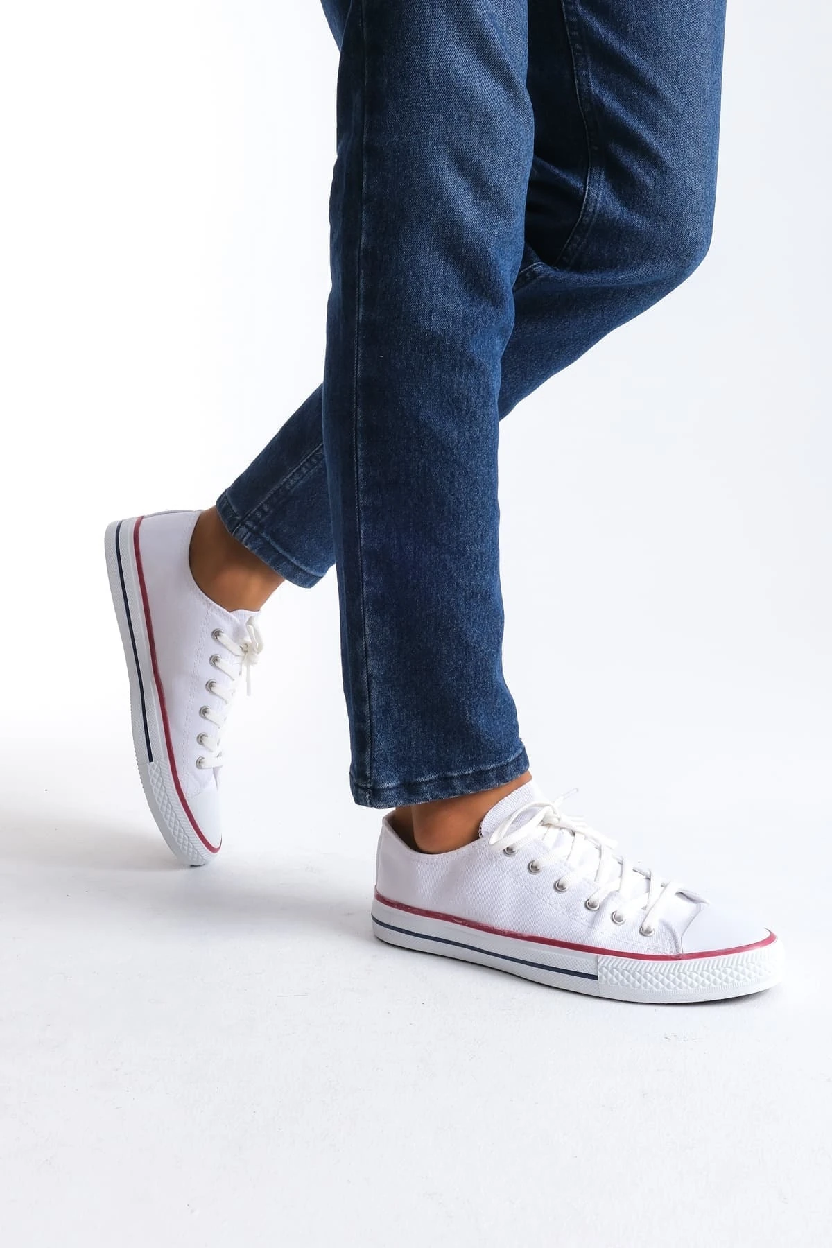 JY0422 Luke Bağcıklı Keten Kumaş Erkek Günlük Sneaker Ayakkabı KBT - Beyaz - Beyaz