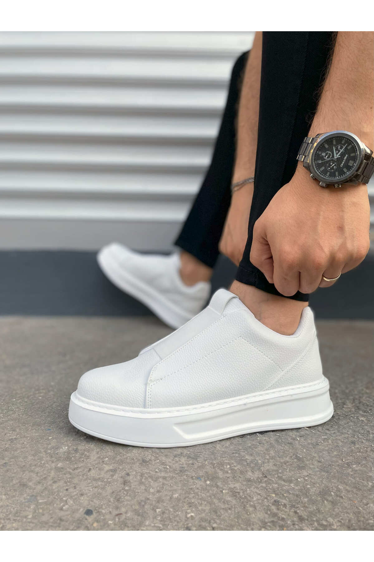 JY007 Alba Bağcıksız Cilt Erkek Günlük Sneaker Ayakkabı CBT Beyaz