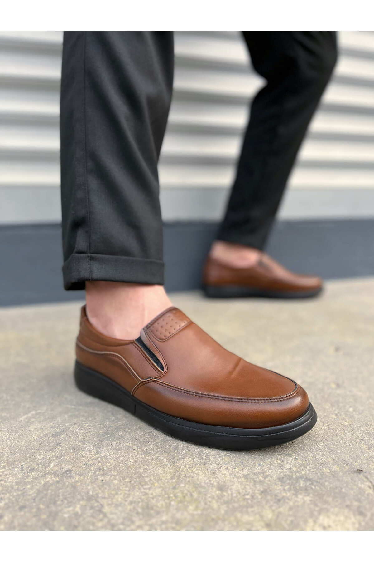 JY0410 Classique Bağcıksız Cilt Erkek Günlük Klasik Ayakkabı CST - Kahverengi - kahverengi-cilt-cst
