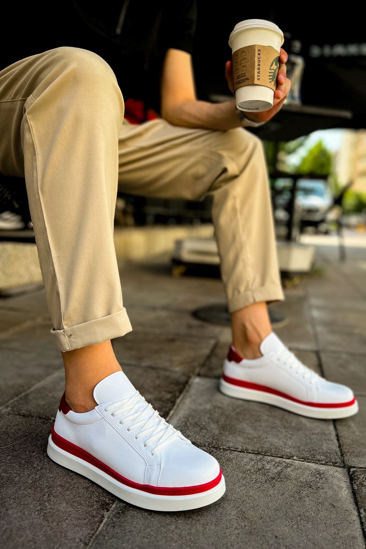 CH979 Santoni GBT Spor Erkek Ayakkabı BEYAZ/KIRMIZI