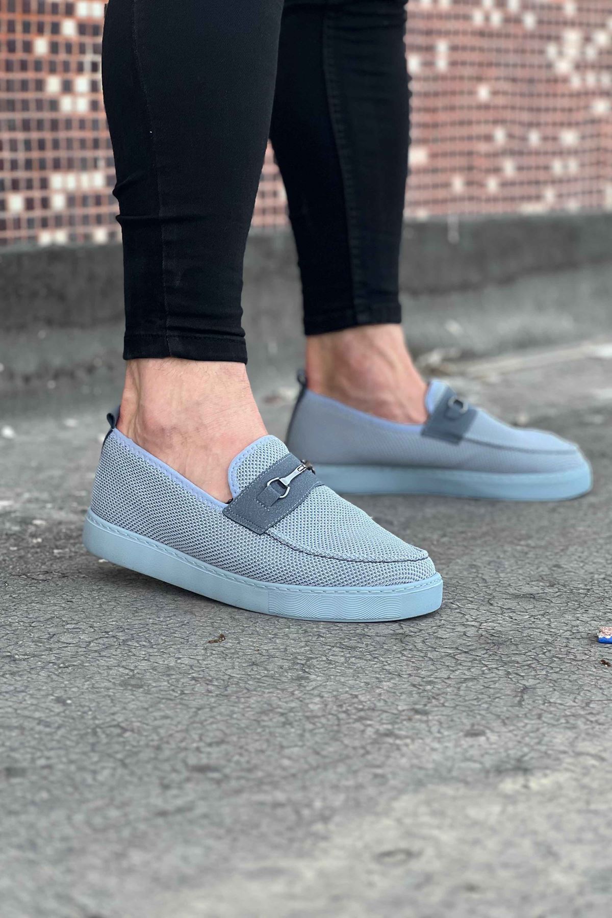 YG060 Erkek Günlük Bağcıklı Triko Cilt Klasik Ayakkabı TCBT - Bej - gri-triko-cilt-tgt